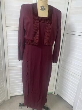 Vintage 80s RJ & Co Two Piece Maxi Sheath Pencil Dress Bolero Burgundy Sz Med 8